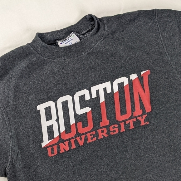 Champion Boston University Gray Red Crewneck Sweatshirt Collegiate - Picture 2 of 8